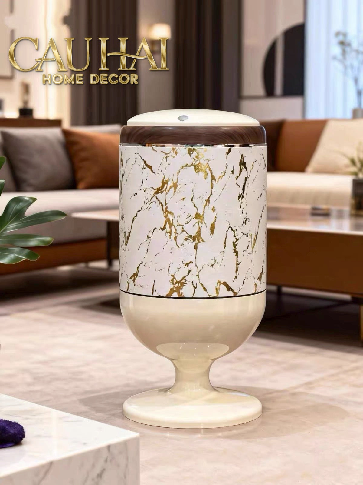Thùng Rác Bọc Da Vân Đá Marble Pedestal Silencieux 20L-Thùng Rác-CẬU HAI HOME DECOR-CẬU HAI HOME DECOR