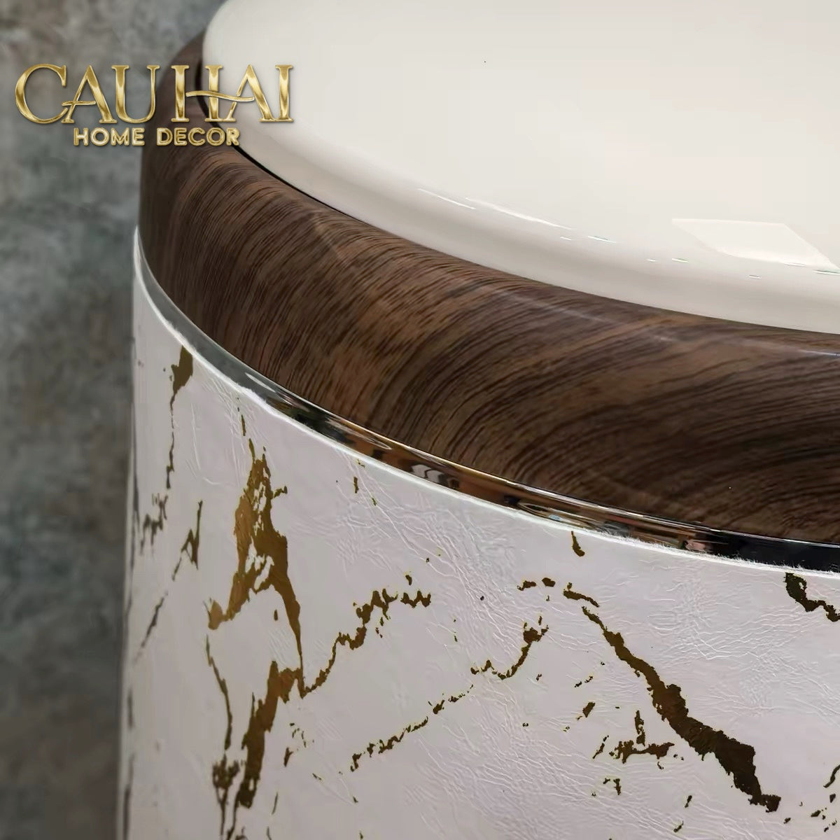 Thùng Rác Bọc Da Vân Đá Marble Pedestal Silencieux 20L-Thùng Rác-CẬU HAI HOME DECOR-CẬU HAI HOME DECOR