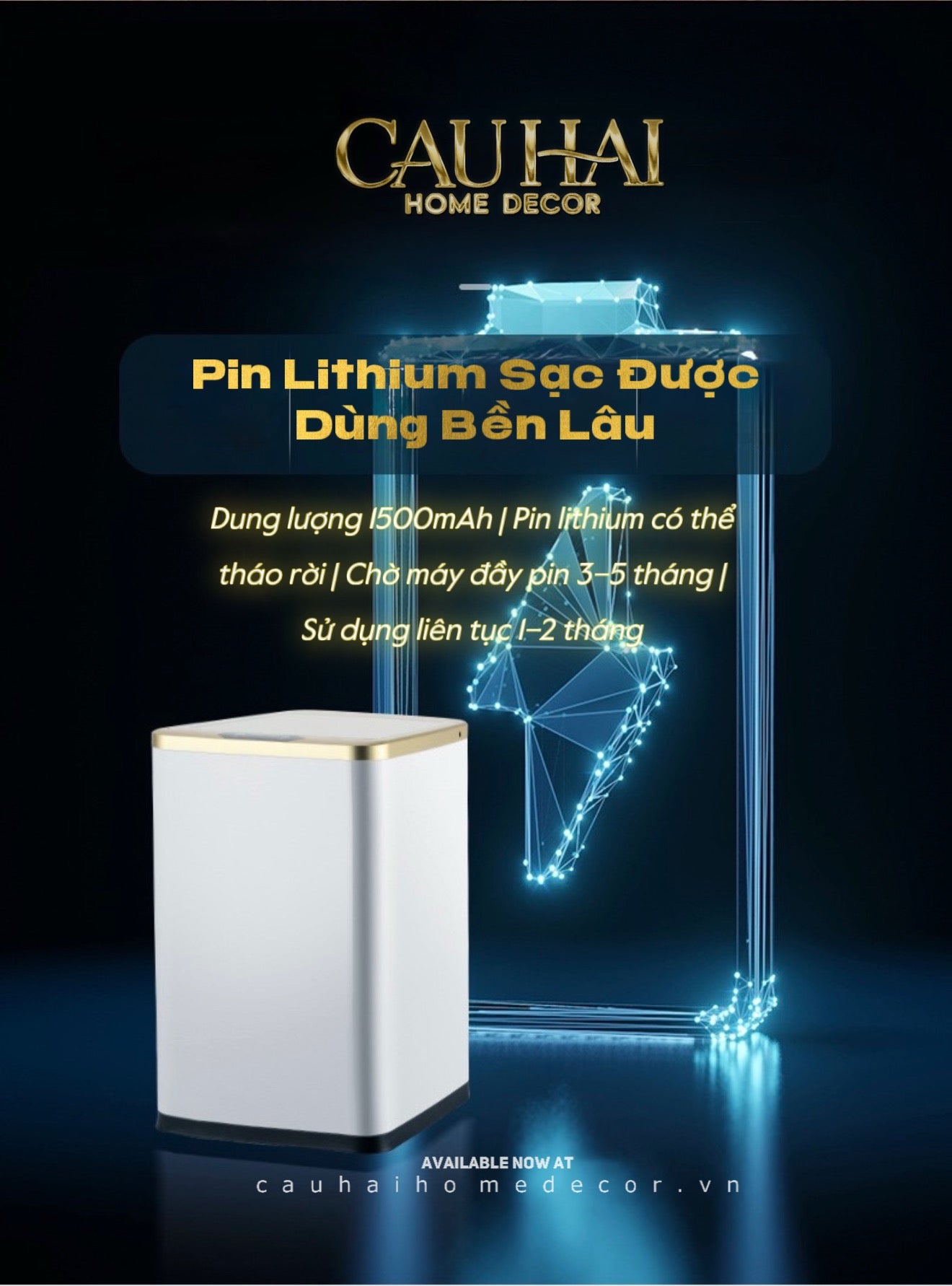 Thùng Rác Cảm Biến Vuông - Gold Ligne Hybrid Trash Cans 15L-CẬU HAI HOME DECOR