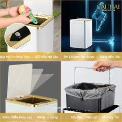 Thùng Rác Cảm Biến Vuông - Gold Ligne Hybrid Trash Cans 15L-CẬU HAI HOME DECOR
