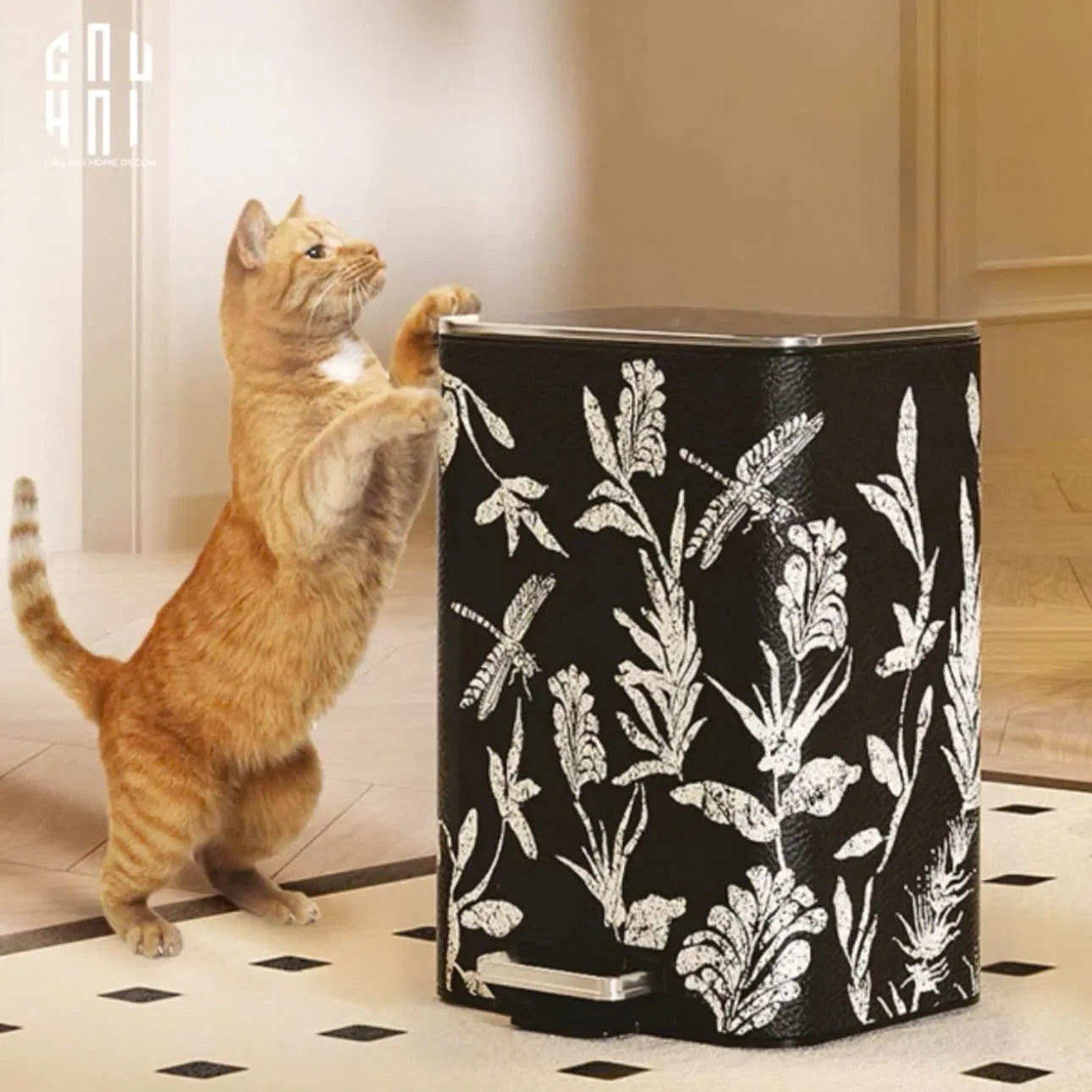 THÙNG RÁC CAO CẤP BỌC DA DRAGONFLY 15L - CẬU HAI HOME DECOR