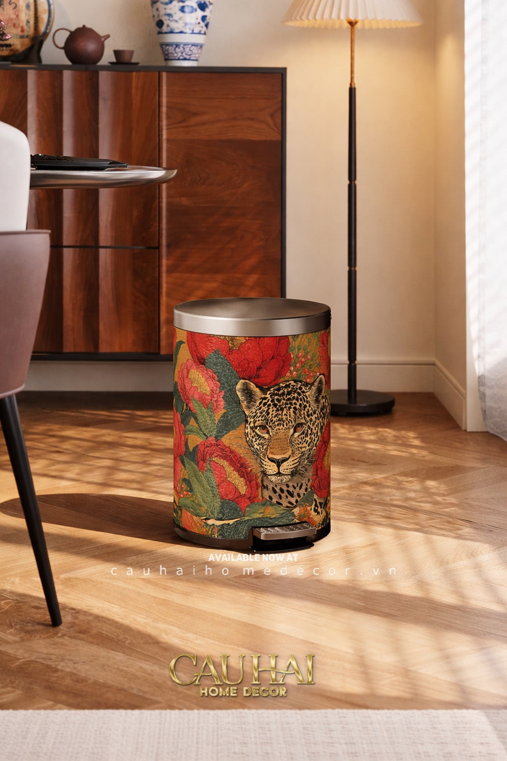 Thùng Rác Da Crimson Leopard Jungle D.O 14L-CẬU HAI HOME DECOR