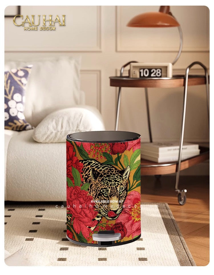 Thùng Rác Da Crimson Leopard Jungle D.O 14L-CẬU HAI HOME DECOR