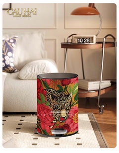 Thùng Rác Da Crimson Leopard Jungle D.O 14L-CẬU HAI HOME DECOR
