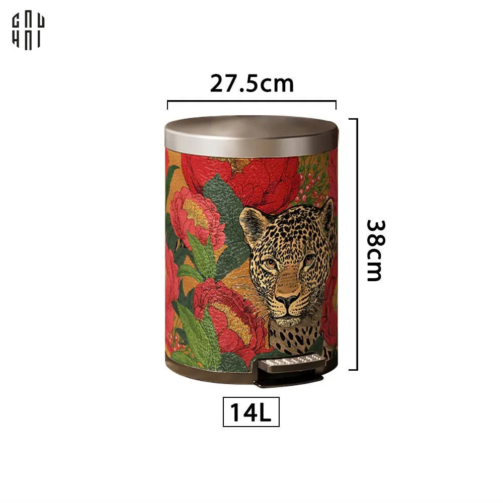 Thùng Rác Da Crimson Leopard Jungle D.O 14L-CẬU HAI HOME DECOR