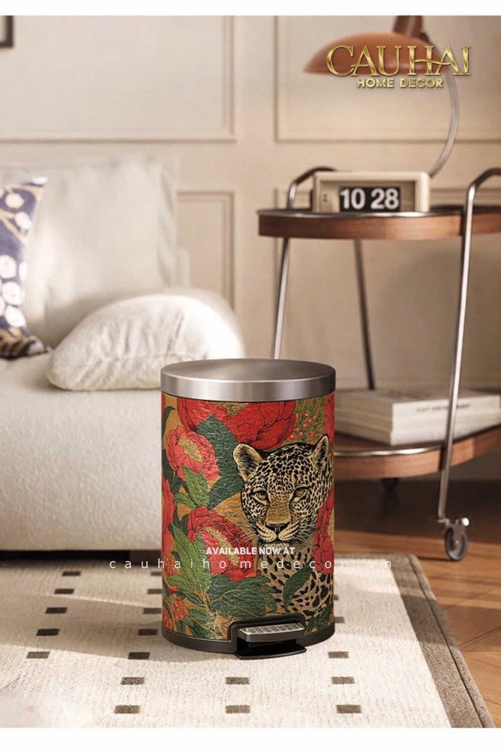 Thùng Rác Da Crimson Leopard Jungle D.O 14L-Thùng Rác-Đối tác tại Trung Quốc theo từng đơn đặt hàng-CẬU HAI HOME DECOR