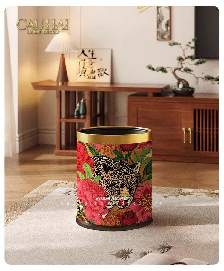 Thùng Rác Da Crimson Leopard Jungle D.O 14L-Thùng Rác-Đối tác tại Trung Quốc theo từng đơn đặt hàng-CẬU HAI HOME DECOR