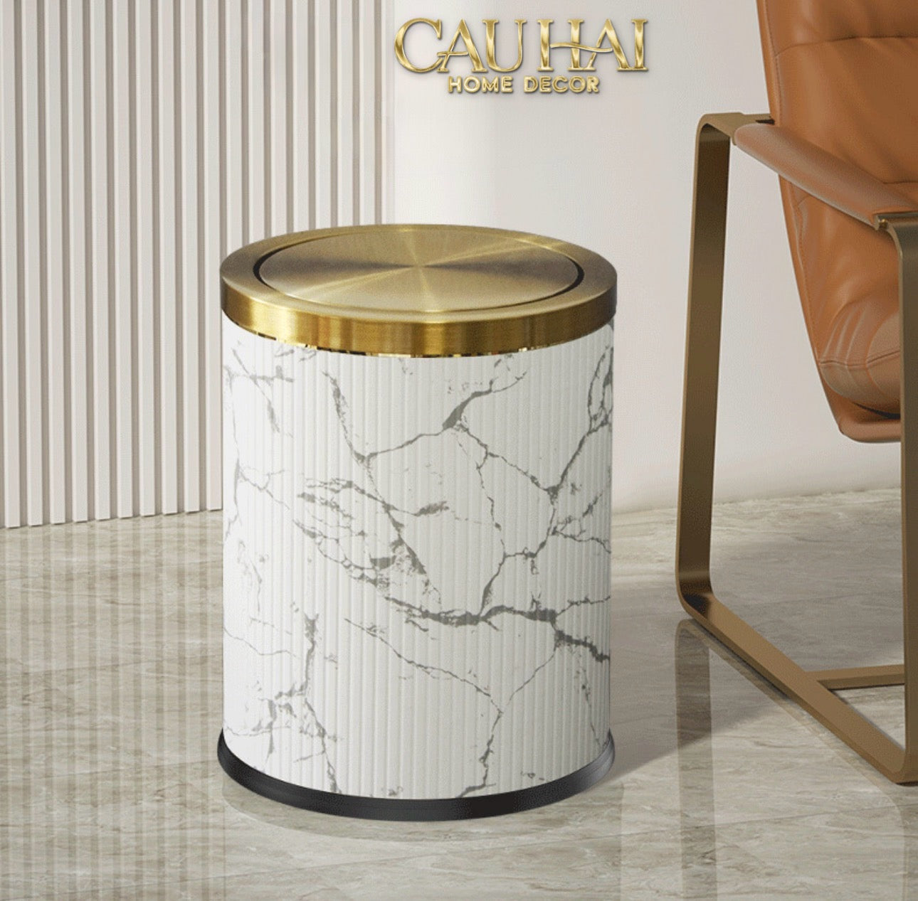 Thùng Rác Da Vân Đá Marble Prime Minimal Desk Trash Cans 9L 20x31-CẬU HAI HOME DECOR