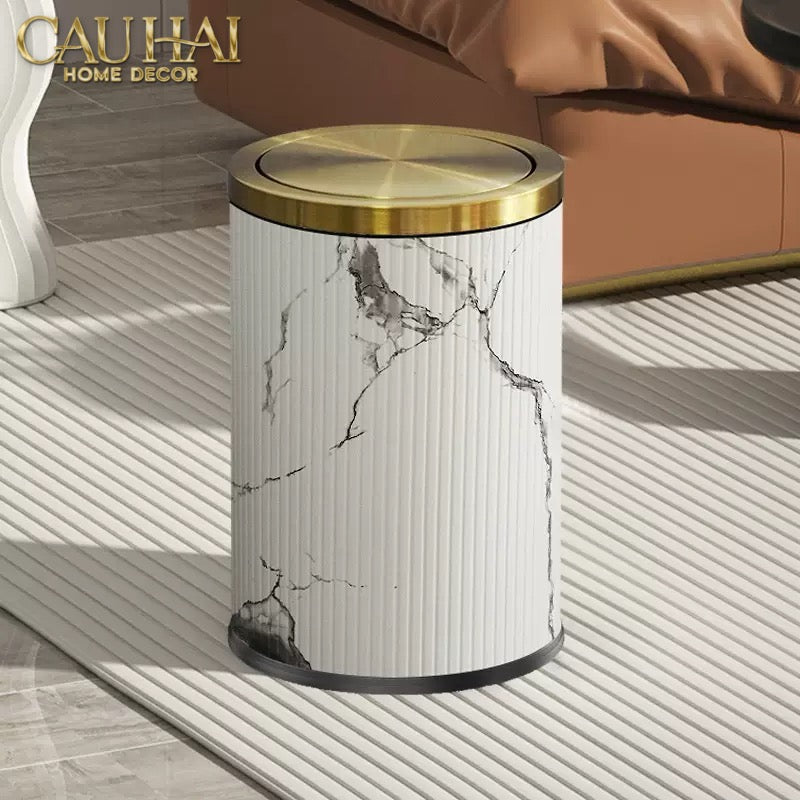 Thùng Rác Da Vân Đá Marble Prime Minimal Desk Trash Cans 9L 20x31-CẬU HAI HOME DECOR
