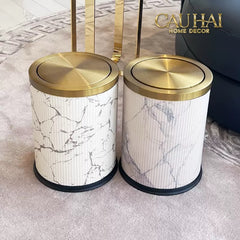 Thùng Rác Da Vân Đá Marble Prime Minimal Desk Trash Cans 9L 20x31-CẬU HAI HOME DECOR