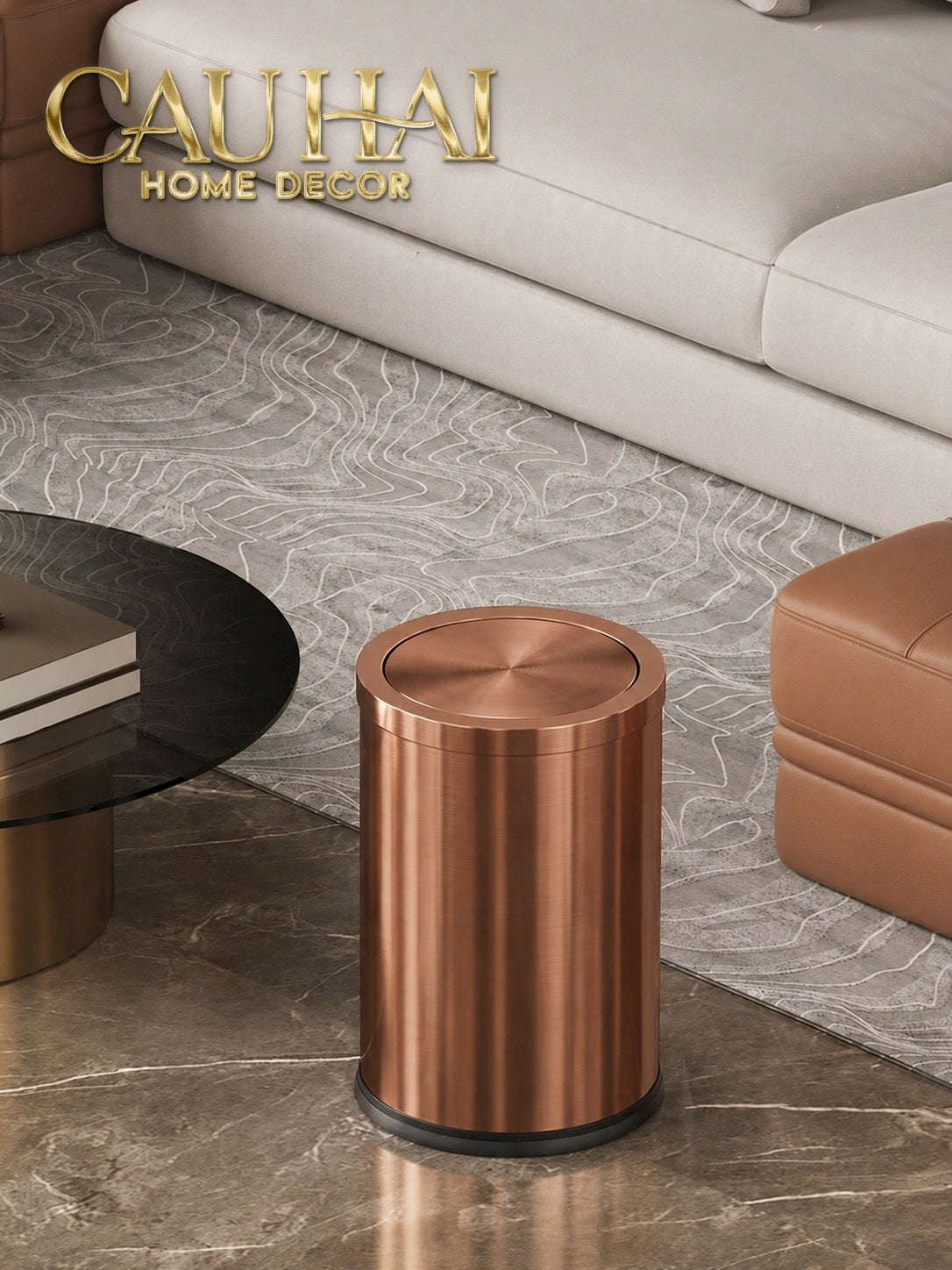 Thùng Rác Inox Monolith Bronze Trash Cans 9L 20x31-Thùng Rác-CẬU HAI HOME DECOR-CẬU HAI HOME DECOR