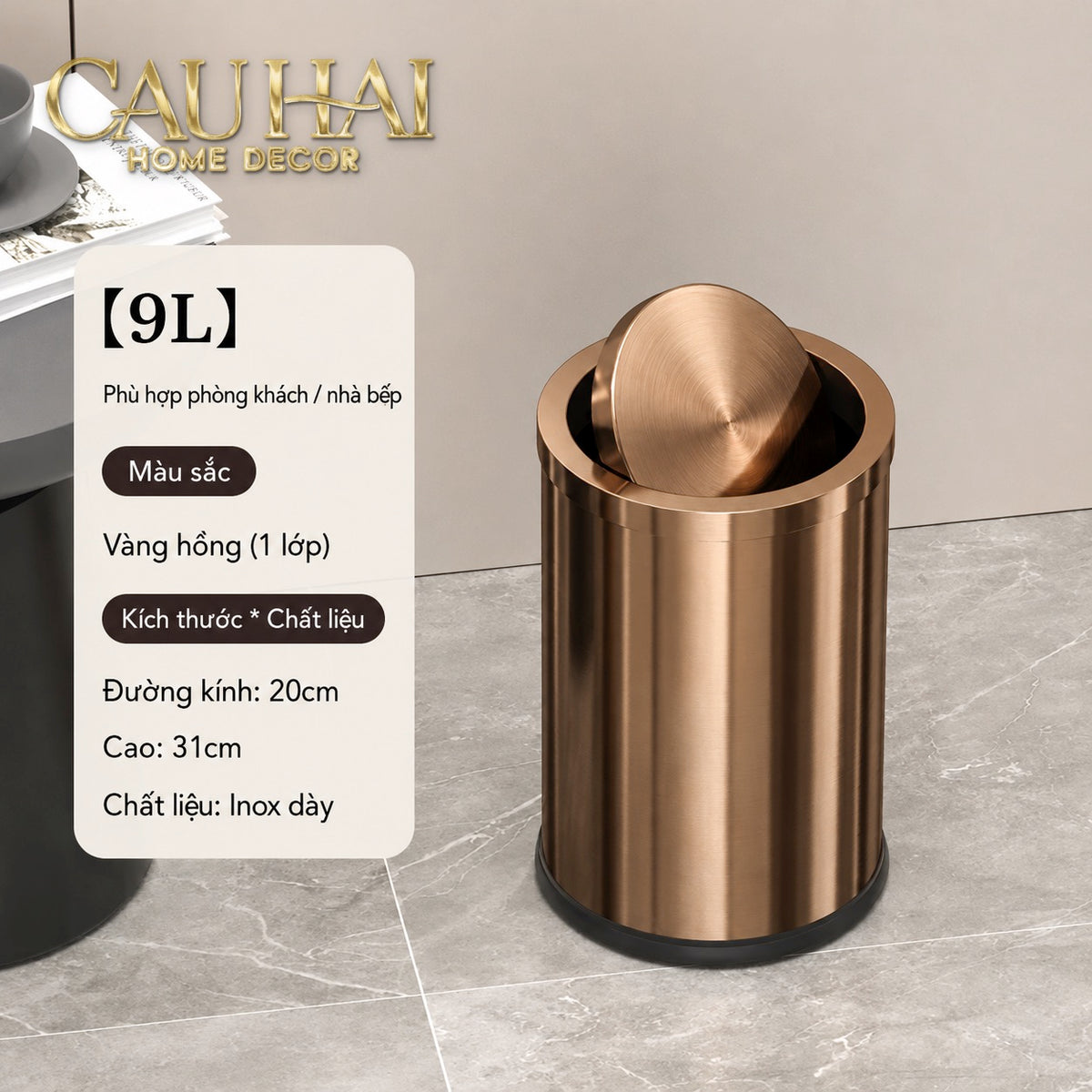 Thùng Rác Inox Monolith Bronze Trash Cans 9L 20x31-Thùng Rác-CẬU HAI HOME DECOR-CẬU HAI HOME DECOR