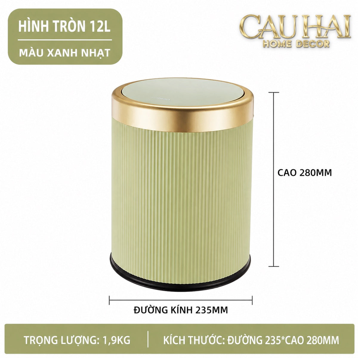Thùng Rác Nắp Bật Équestre Celadon 12L-Thùng Rác-CẬU HAI HOME DECOR-CẬU HAI HOME DECOR