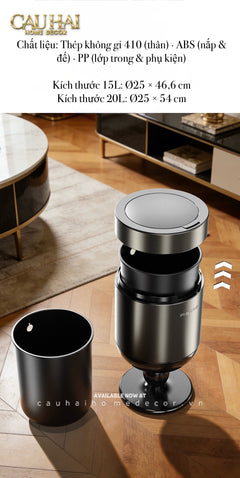 Thùng Rác Titanium Goblet Stainless Steel Modernist Trash Cans 20L 25x54-CẬU HAI HOME DECOR