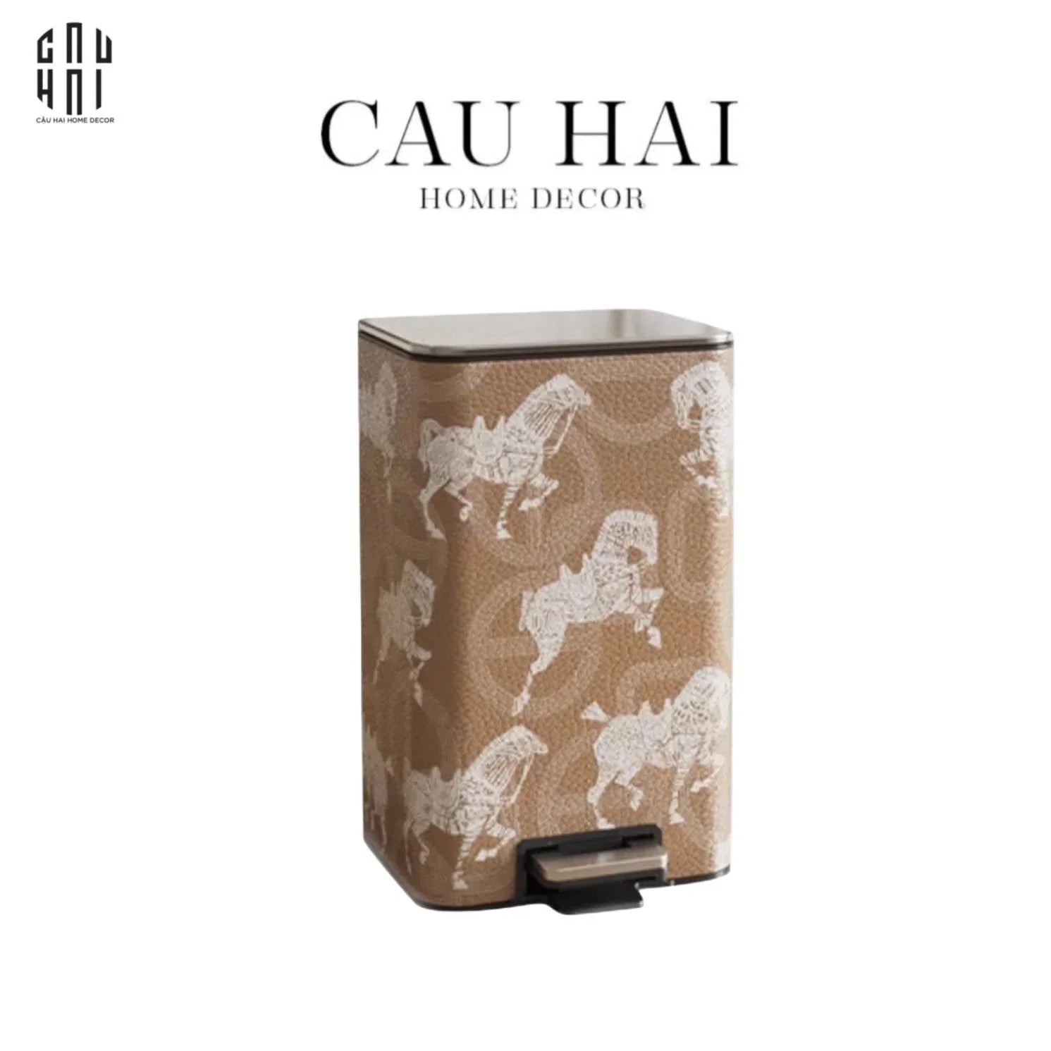 THÙNG RÁC VUÔNG CAO CẤP BỌC DA WHITE HORSE 15L - CẬU HAI HOME DECOR