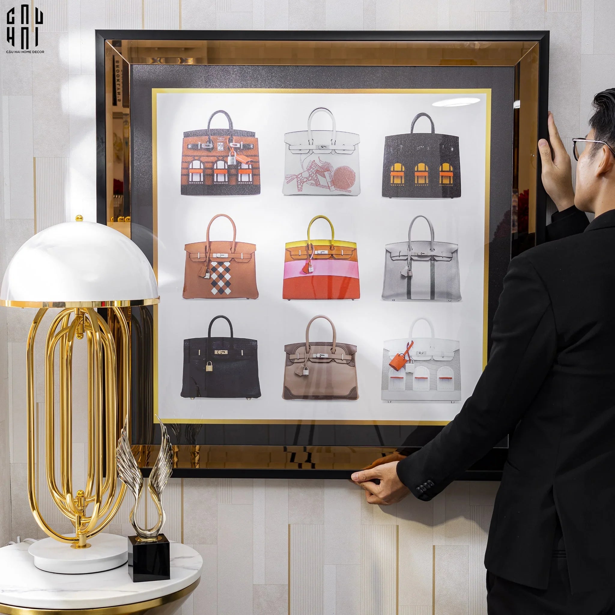 TRANH CANVAS CAO CẤP H BIRKIN LIMITED LUXURY 90X90CM - PHIÊN BẢN VIỀN ỐP GƯƠNG - CẬU HAI HOME DECOR