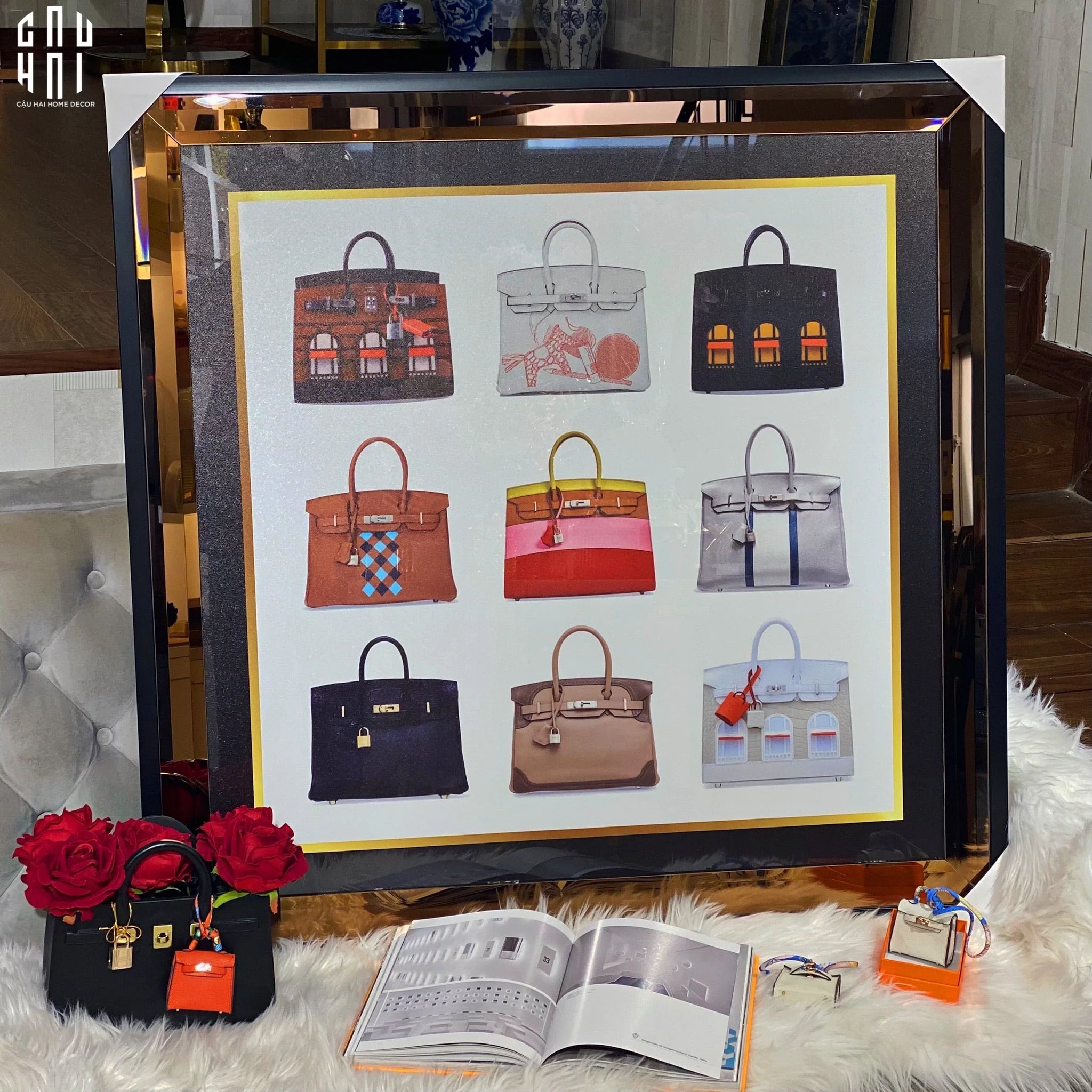 TRANH CANVAS CAO CẤP H BIRKIN LIMITED LUXURY 90X90CM - PHIÊN BẢN VIỀN ỐP GƯƠNG - CẬU HAI HOME DECOR