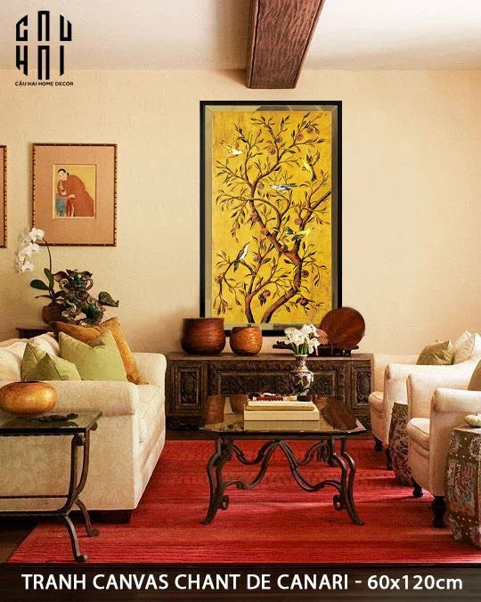 TRANH CANVAS CHANT DE CANARI 60X120CM - VIỀN GỖ CÓ KÍNH - CẬU HAI HOME DECOR
