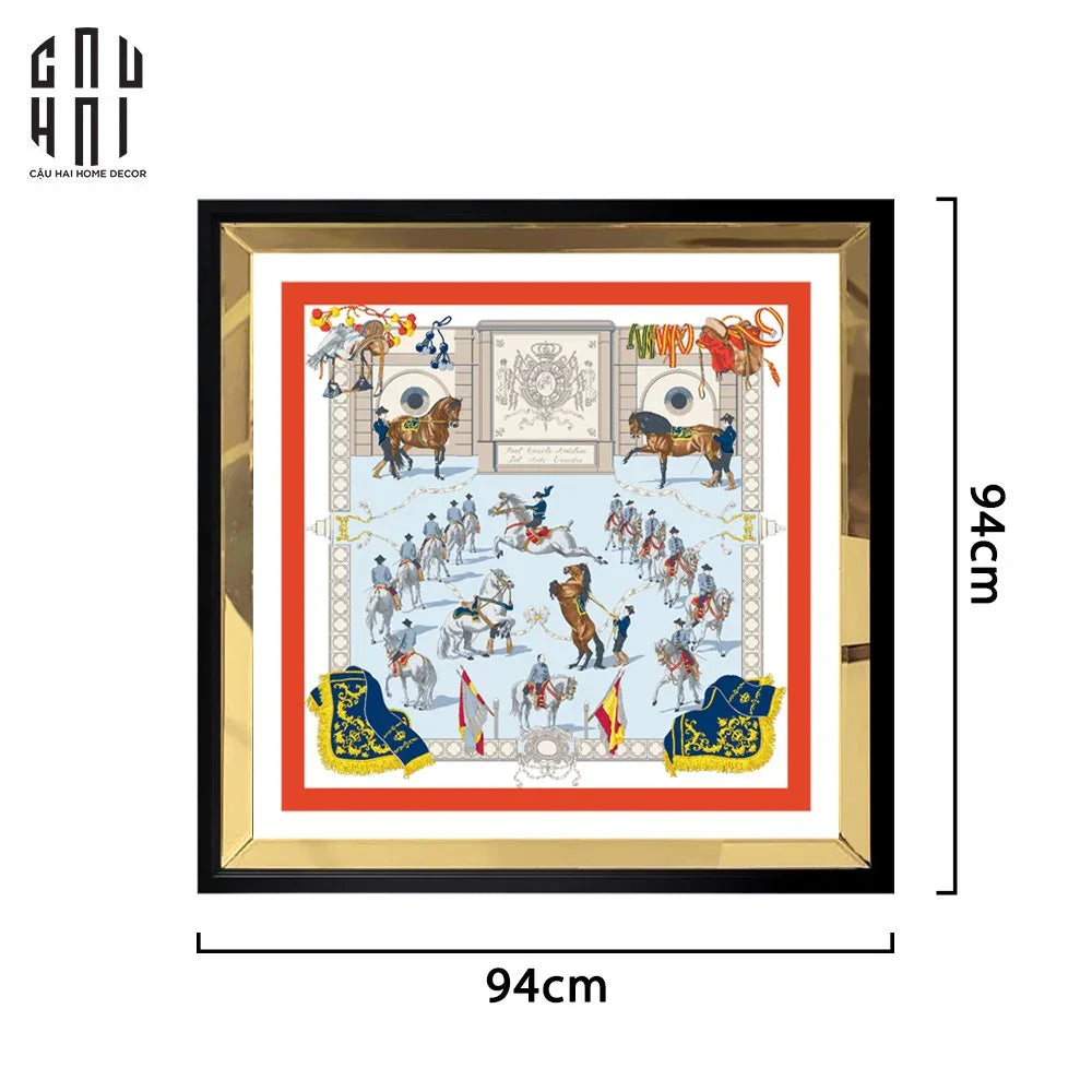 TRANH CANVAS CHEVAL DE FESTIVAL 94X94CM - VIỀN GỖ CÓ KÍNH - CẬU HAI HOME DECOR