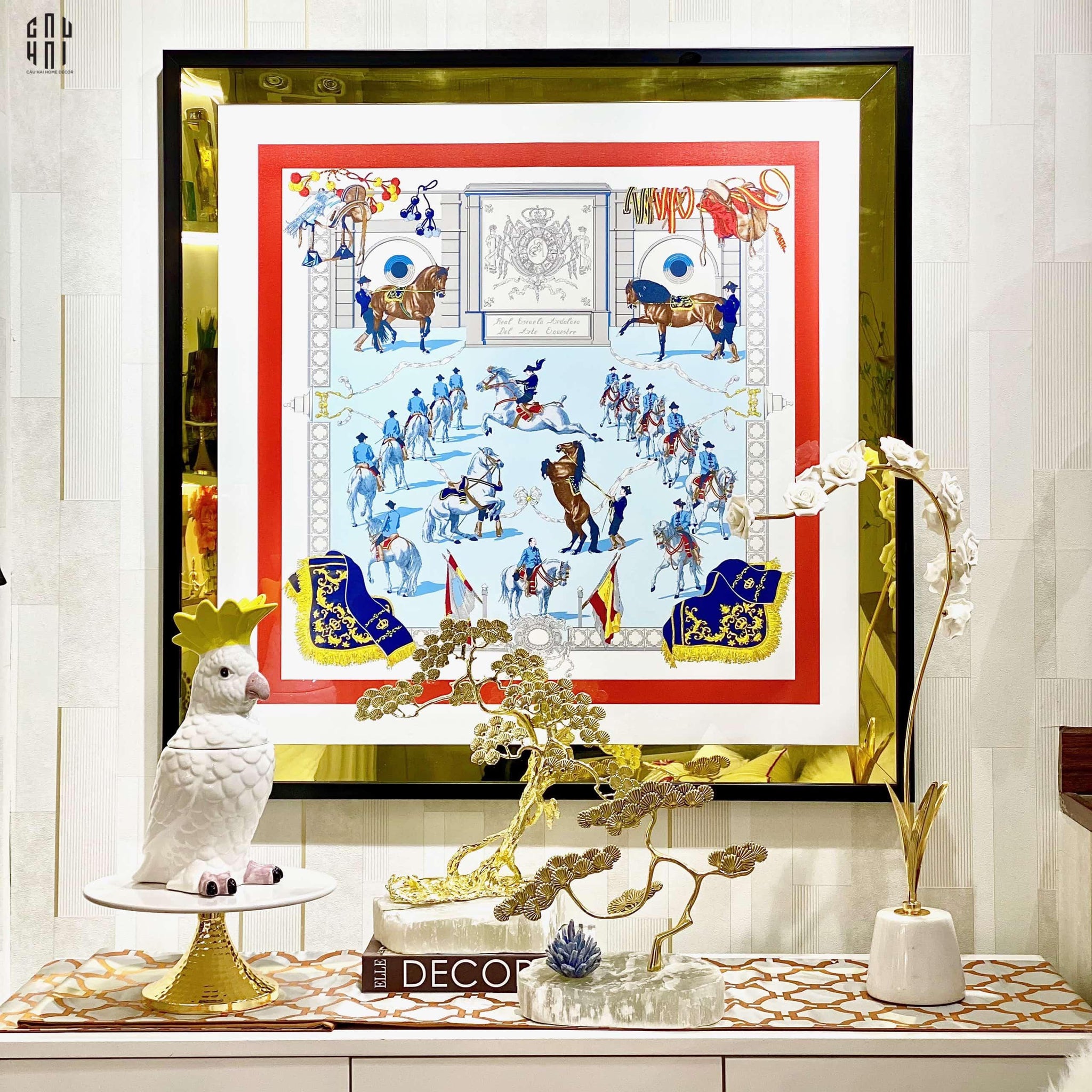 TRANH CANVAS CHEVAL DE FESTIVAL 94X94CM - VIỀN GỖ CÓ KÍNH - CẬU HAI HOME DECOR