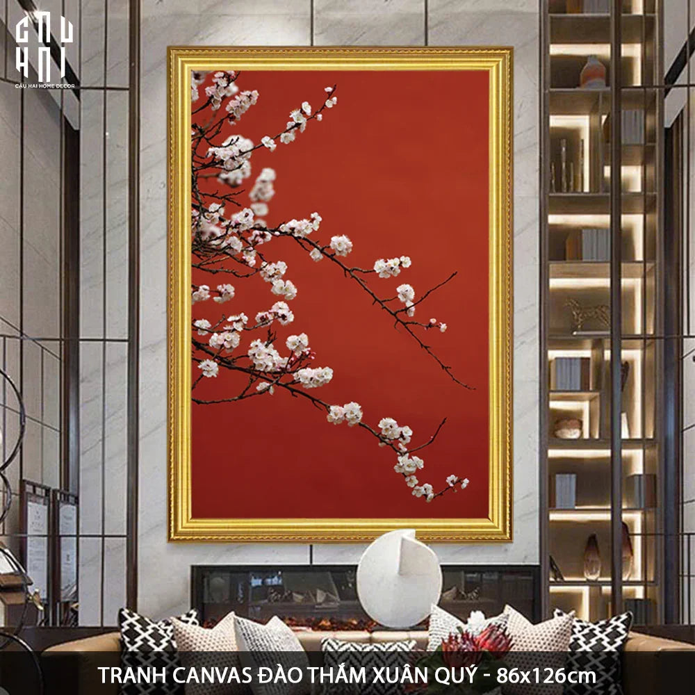 TRANH CANVAS ĐÀO THẮM XUÂN QUÝ 80X120CM - CẬU HAI HOME DECOR