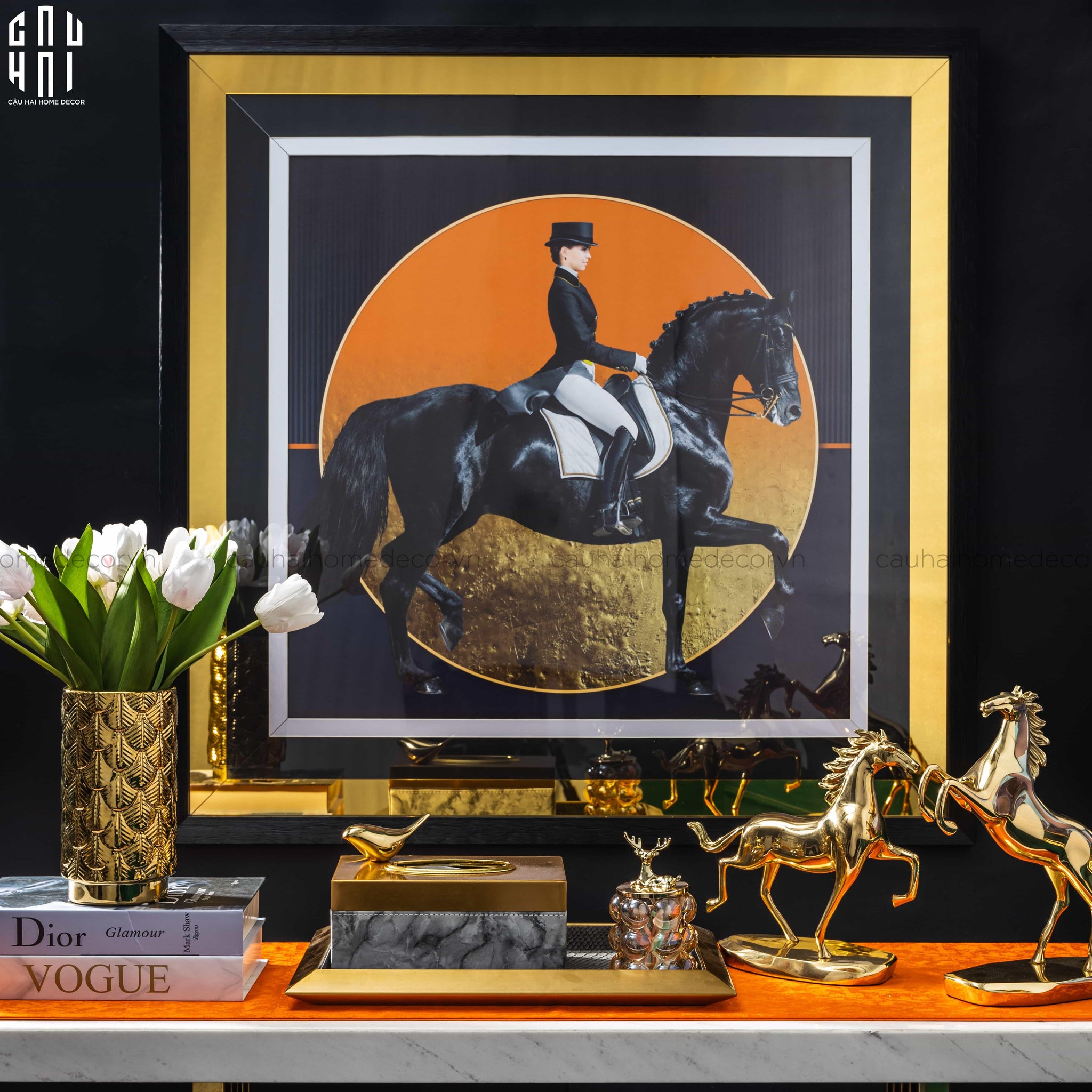 TRANH CANVAS GOLDEN DARKNIGHT 95X95CM - KHUNG GỖ CÓ KÍNH - CẬU HAI HOME DECOR