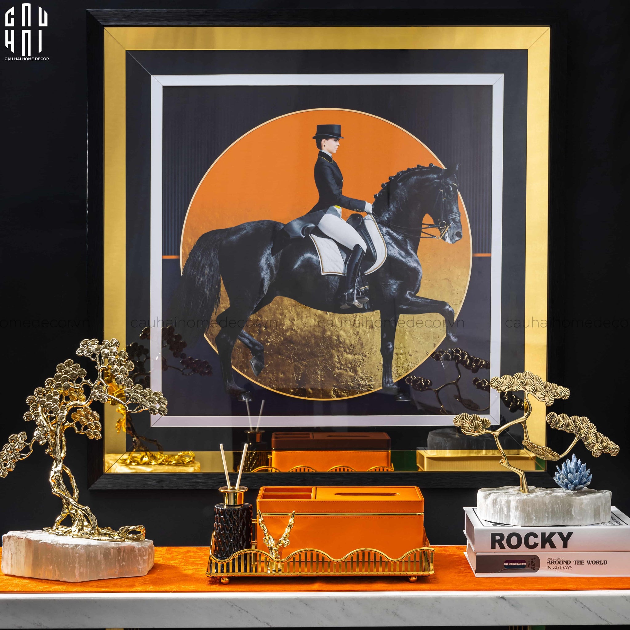 TRANH CANVAS GOLDEN DARKNIGHT 95X95CM - KHUNG GỖ CÓ KÍNH - CẬU HAI HOME DECOR