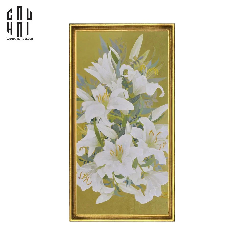 TRANH CANVAS HOA LY TRẮNG 70X130 CM - KHUNG CỔ ĐIỂN - WHITE LILY 70X130 CM - CẬU HAI HOME DECOR