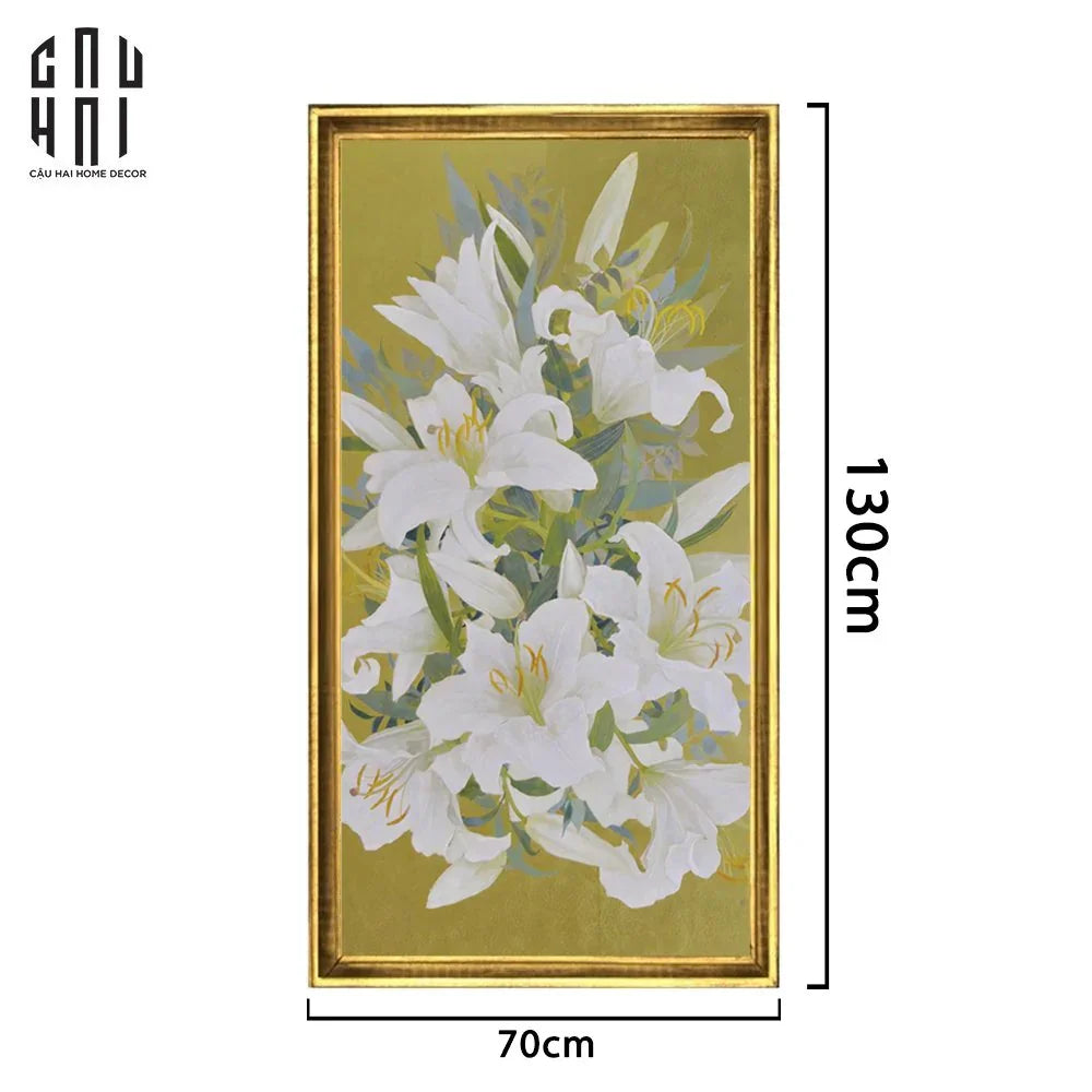 TRANH CANVAS HOA LY TRẮNG 70X130 CM - KHUNG CỔ ĐIỂN - WHITE LILY 70X130 CM - CẬU HAI HOME DECOR