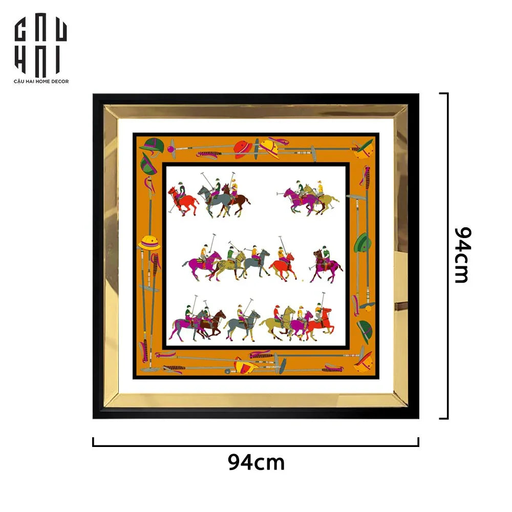 TRANH CANVAS RACING HORSE 94X94CM - VIỀN GỖ CÓ KÍNH - CẬU HAI HOME DECOR