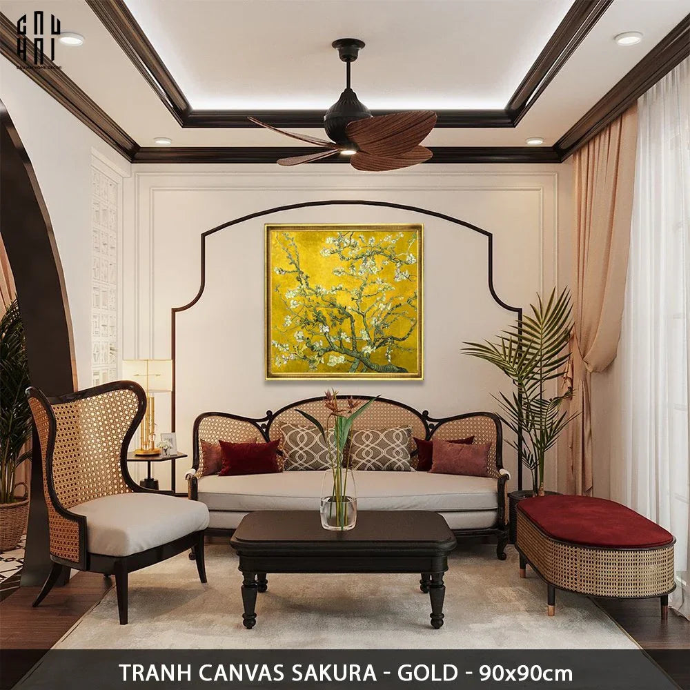 TRANH CANVAS SAKURA YELLOW - KHUNG CỔ ĐIỂN - CẬU HAI HOME DECOR