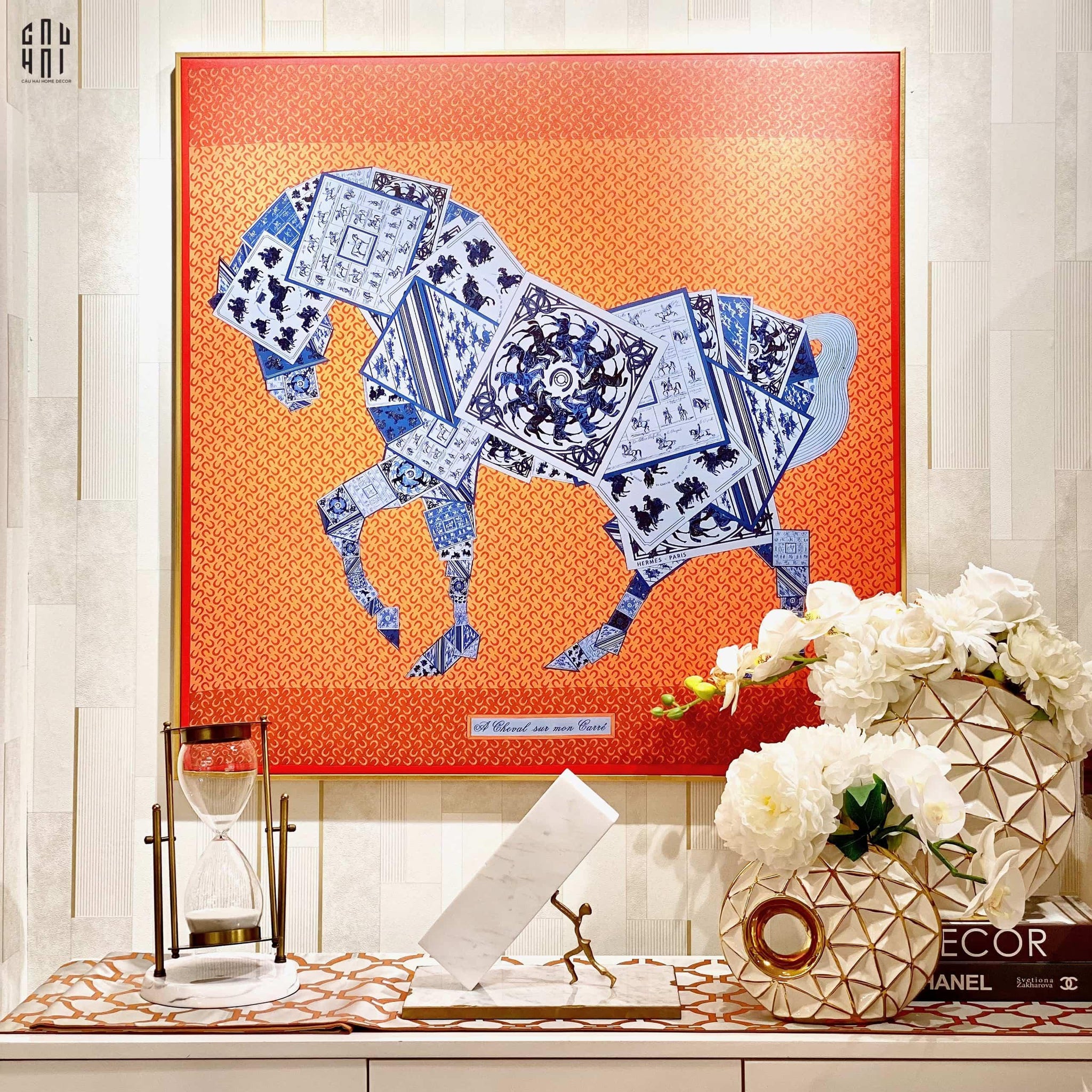 TRANH CANVAS SUPER SHINING ORANGE CHEVAL 90X90CM - KHUNG MỎNG - CẬU HAI HOME DECOR