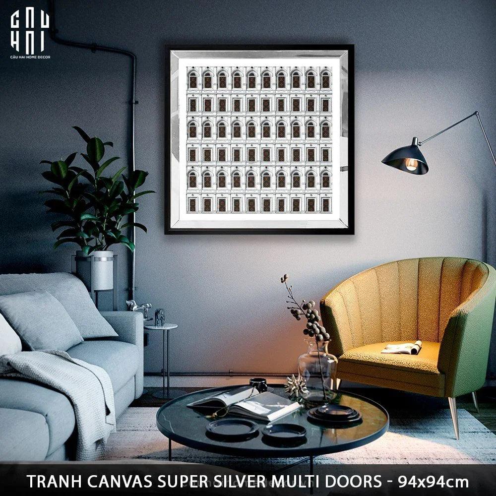 TRANH CANVAS SUPER SILVER MULTI DOORS 94X94CM - KHUNG GỖ VIỀN KÍNH - CẬU HAI HOME DECOR
