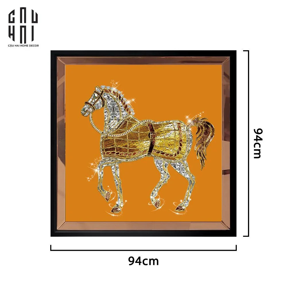 TRANH CANVAS TREO TƯỜNG SHINING H CHEVAL BLING BLING 94X94 CM - KHUNG GỖ VIỀN KÍNH - CẬU HAI HOME DECOR