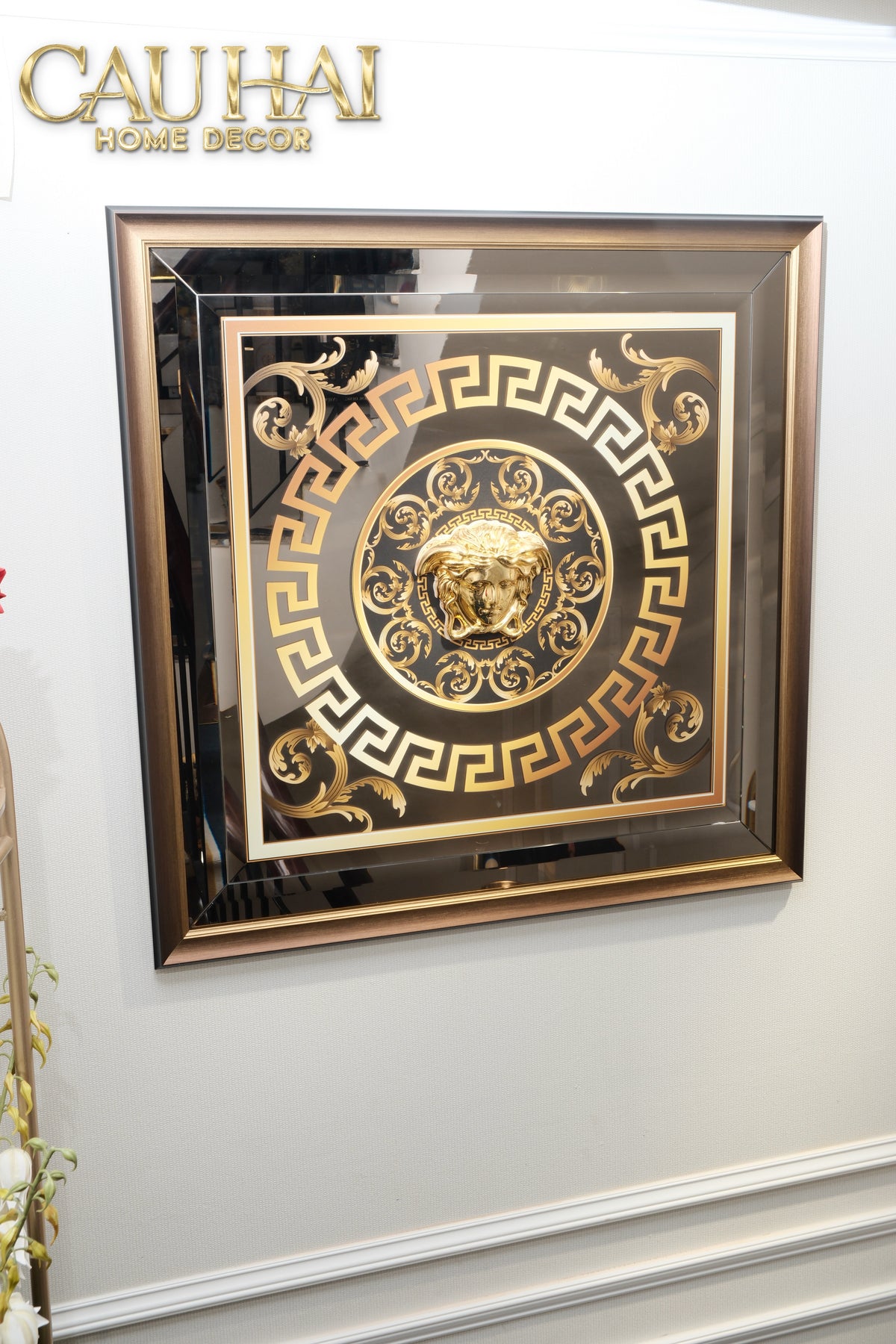Tranh Gương Miroir Haute Joaillerie - Barocco Nero UV Medusa Iconic 90x90-TRANH TREO TƯỜNG-CẬU HAI HOME DECOR-CẬU HAI HOME DECOR