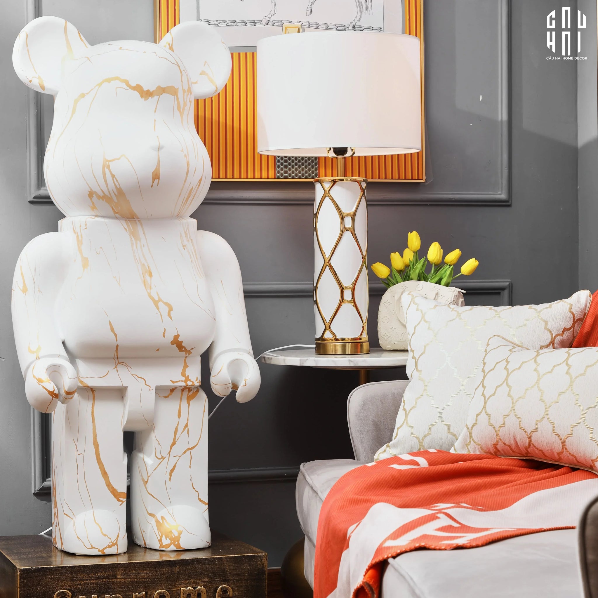 Tượng Bear Brick Marble 120Cm-CẬU HAI HOME DECOR