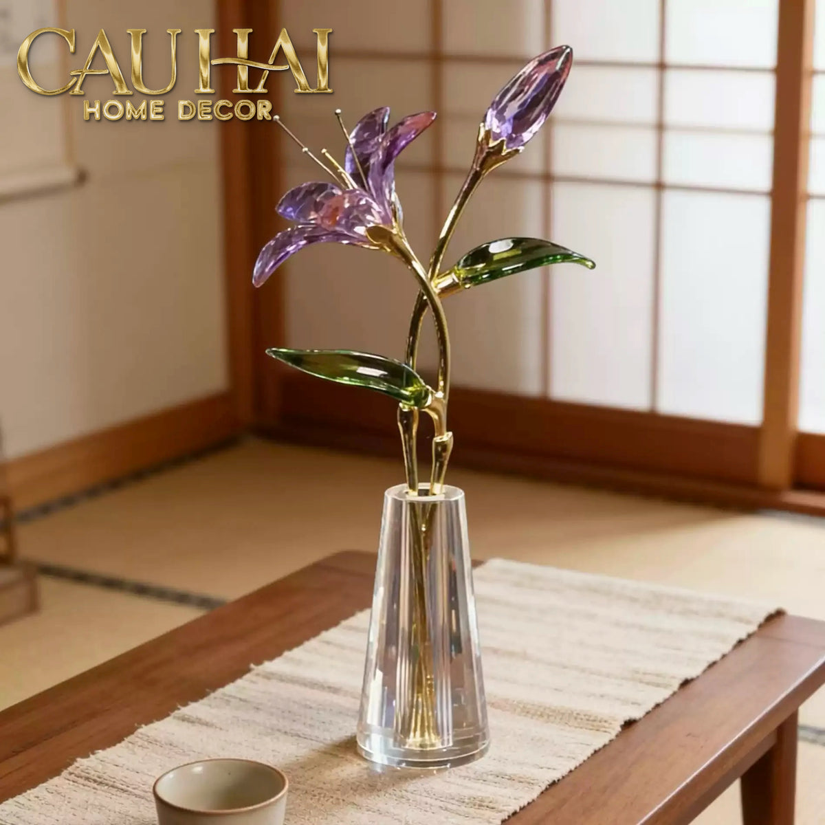 Tượng Bình Hoa Pha Lê Lily - Lys de Cristalleries Éclosion Violet H29-Tượng Pha Lê-CẬU HAI HOME DECOR-CẬU HAI HOME DECOR
