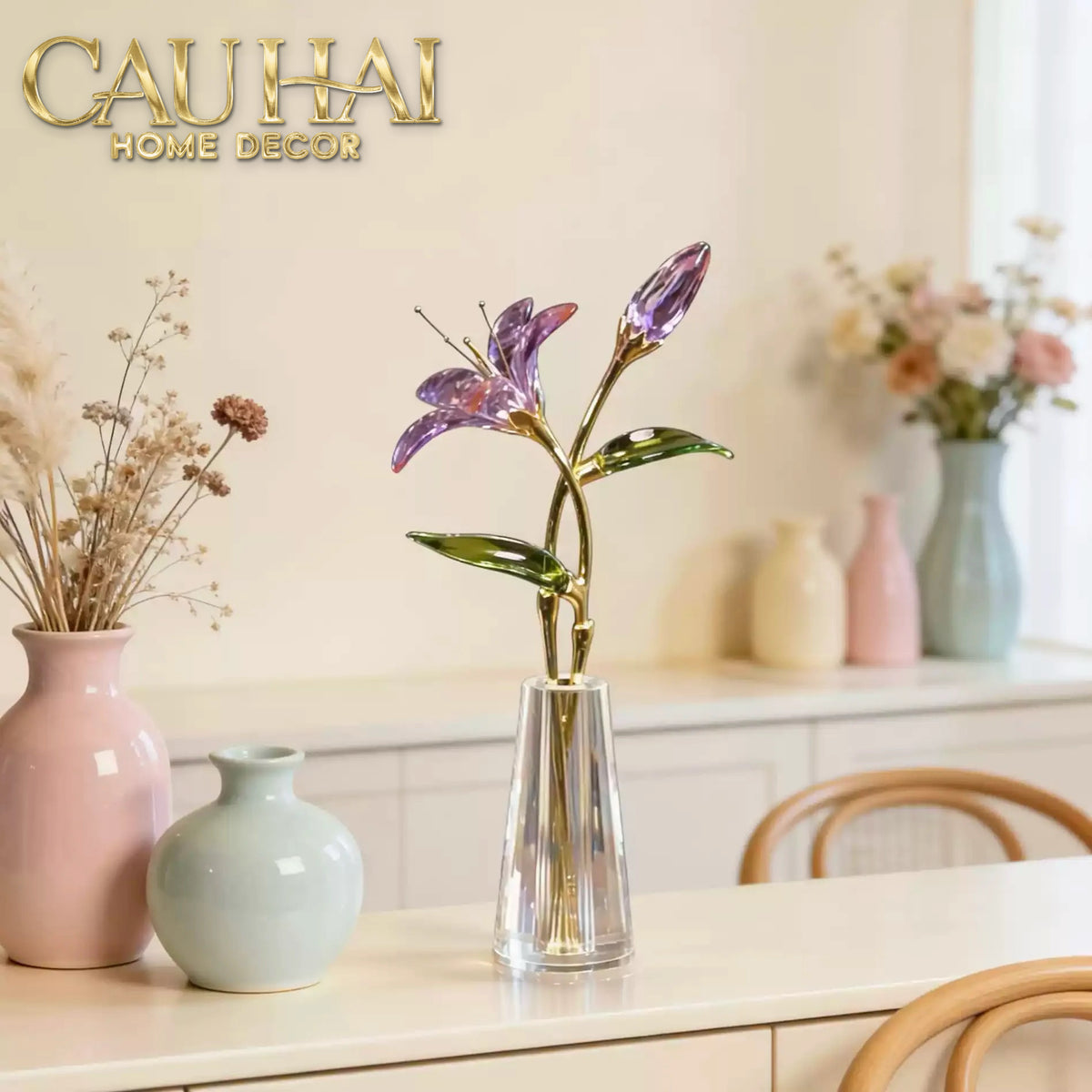 Tượng Bình Hoa Pha Lê Lily - Lys de Cristalleries Éclosion Violet H29-Tượng Pha Lê-CẬU HAI HOME DECOR-CẬU HAI HOME DECOR
