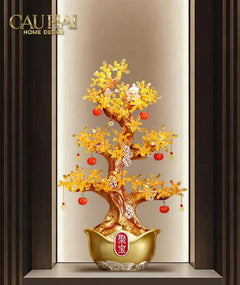 Tượng Cây Hồng Đính Pha Lê Vàng - Đại Tam Nguyên - Jewelry Persimone Forturne Tree 40x93-CẬU HAI HOME DECOR