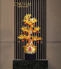 Tượng Cây Hồng Đính Pha Lê Vàng - Đại Tam Nguyên - Jewelry Persimone Forturne Tree 40x93-CẬU HAI HOME DECOR