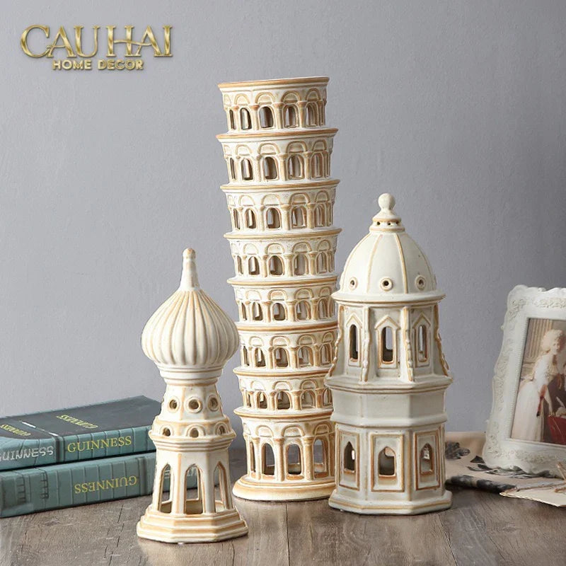 Tượng Ceramic Pisa Tower H43-CẬU HAI HOME DECOR