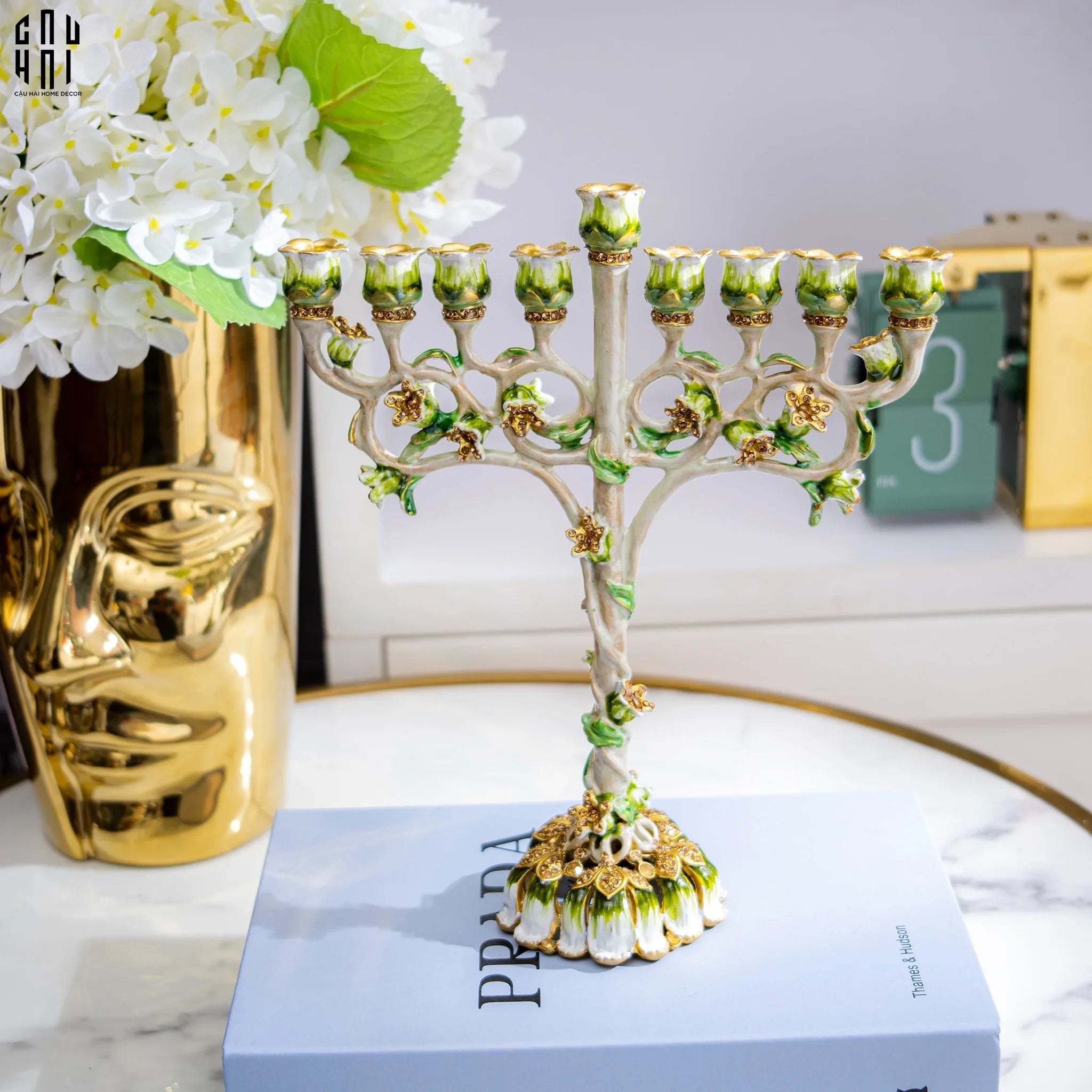 Tượng Đế Nến Hoa Hồng Sacra Rosa Byzantines Babylon Golden Era Ancient Decor Object 18.5 x22.5-CẬU HAI HOME DECOR