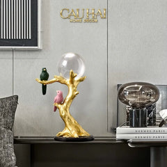 Tượng Đôi Chim Quả Cầu Pha Lê Gilded Aviary Cristalleries Orb Branch 20x10x30-CẬU HAI HOME DECOR