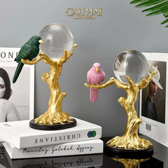 Tượng Đôi Chim Quả Cầu Pha Lê Gilded Aviary Cristalleries Orb Branch 20x10x30-CẬU HAI HOME DECOR