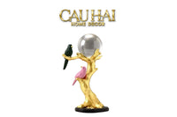 Tượng Đôi Chim Quả Cầu Pha Lê Gilded Aviary Cristalleries Orb Branch 20x10x30-CẬU HAI HOME DECOR