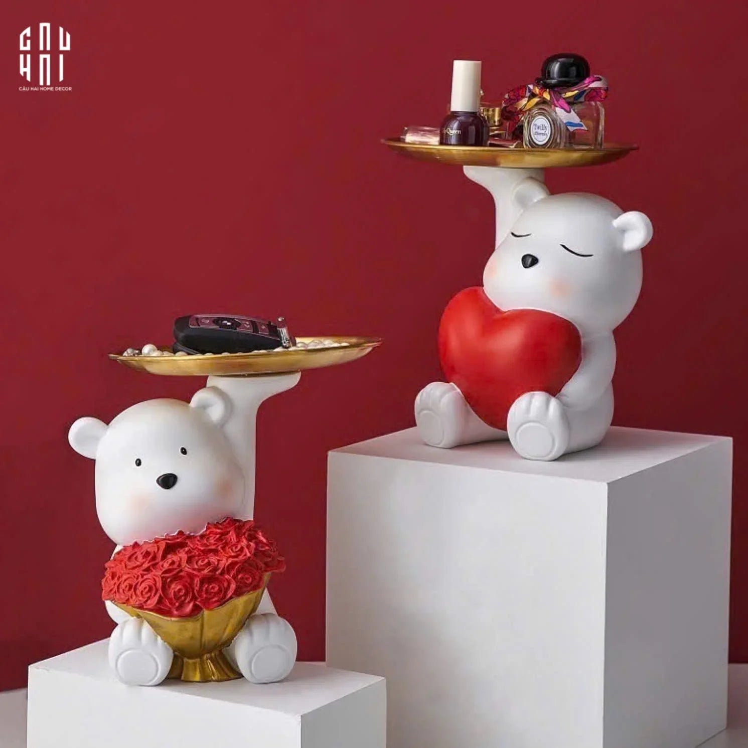 Tượng Figurine Teddy Of Sweetheart-CẬU HAI HOME DECOR