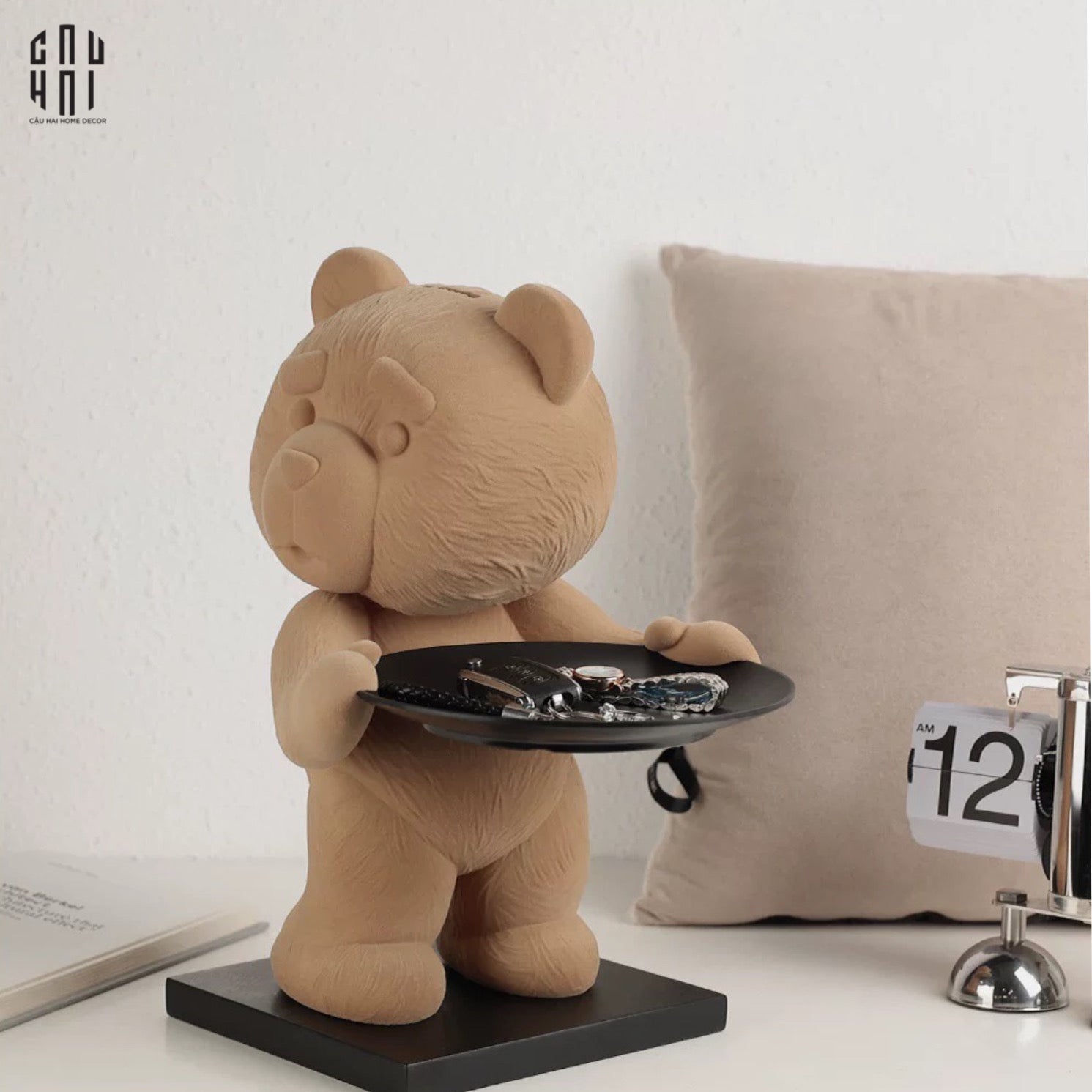 Tượng Gấu Bọc Nhung Figurine Emotional Brownie Velvet Bear 20x30x40-CẬU HAI HOME DECOR