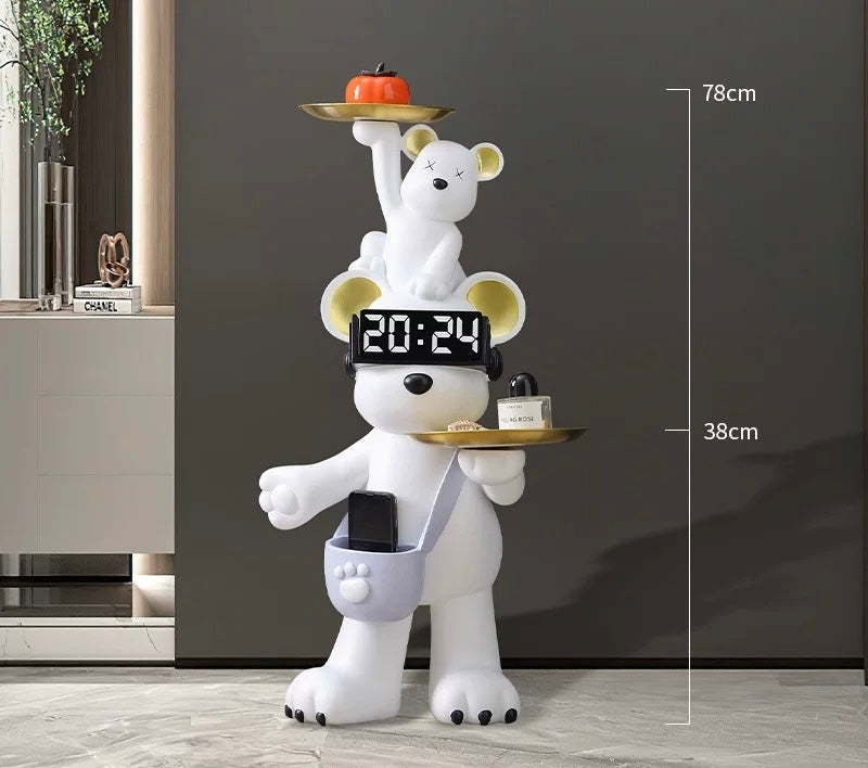 Tượng Gấu Trang Trí Kèm Khay & Đồng Hồ Milo Timekeeper H78-CẬU HAI HOME DECOR
