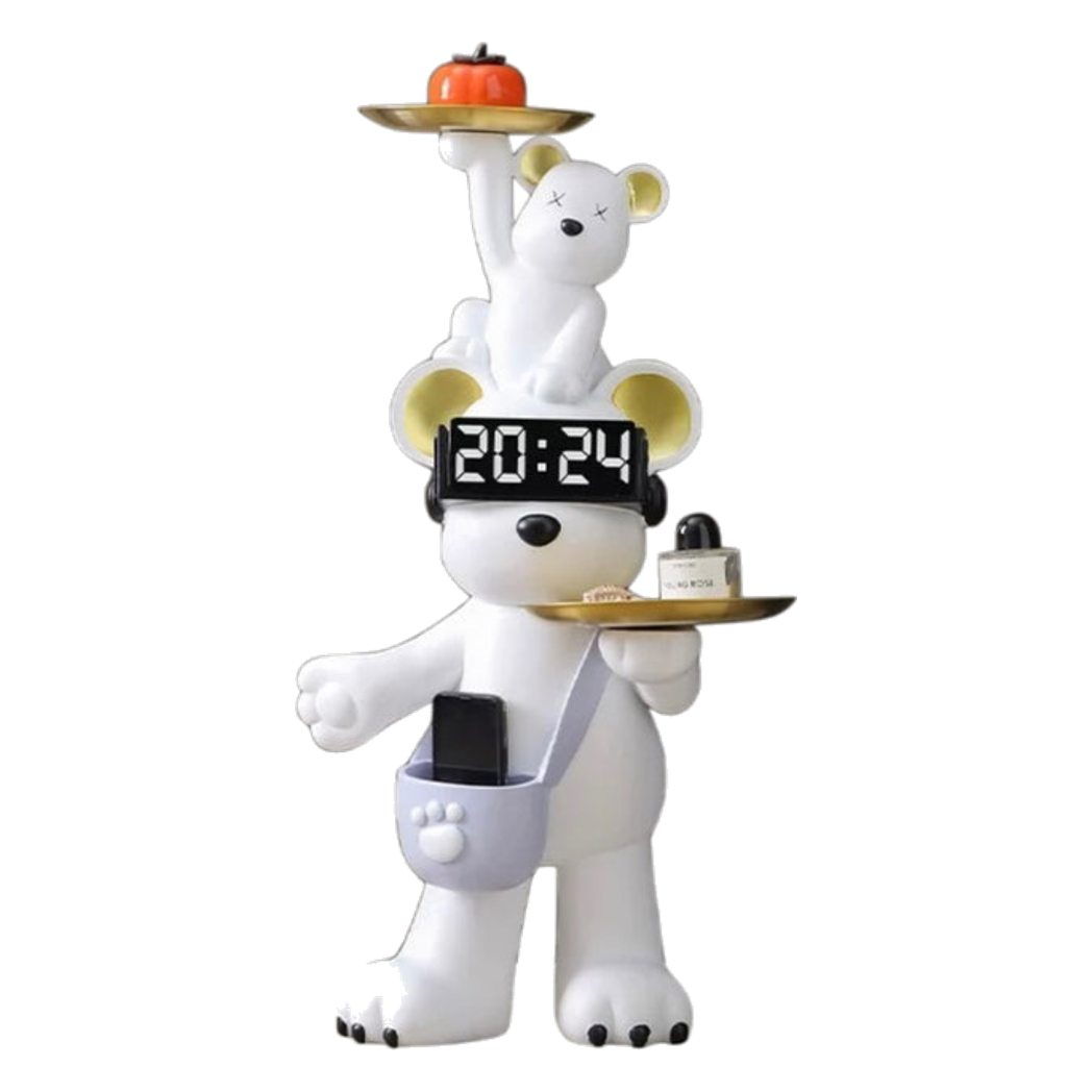 Tượng Gấu Trang Trí Kèm Khay & Đồng Hồ Milo Timekeeper H78-TƯỢNG TRANG TRÍ-CẬU HAI HOME DECOR-CẬU HAI HOME DECOR