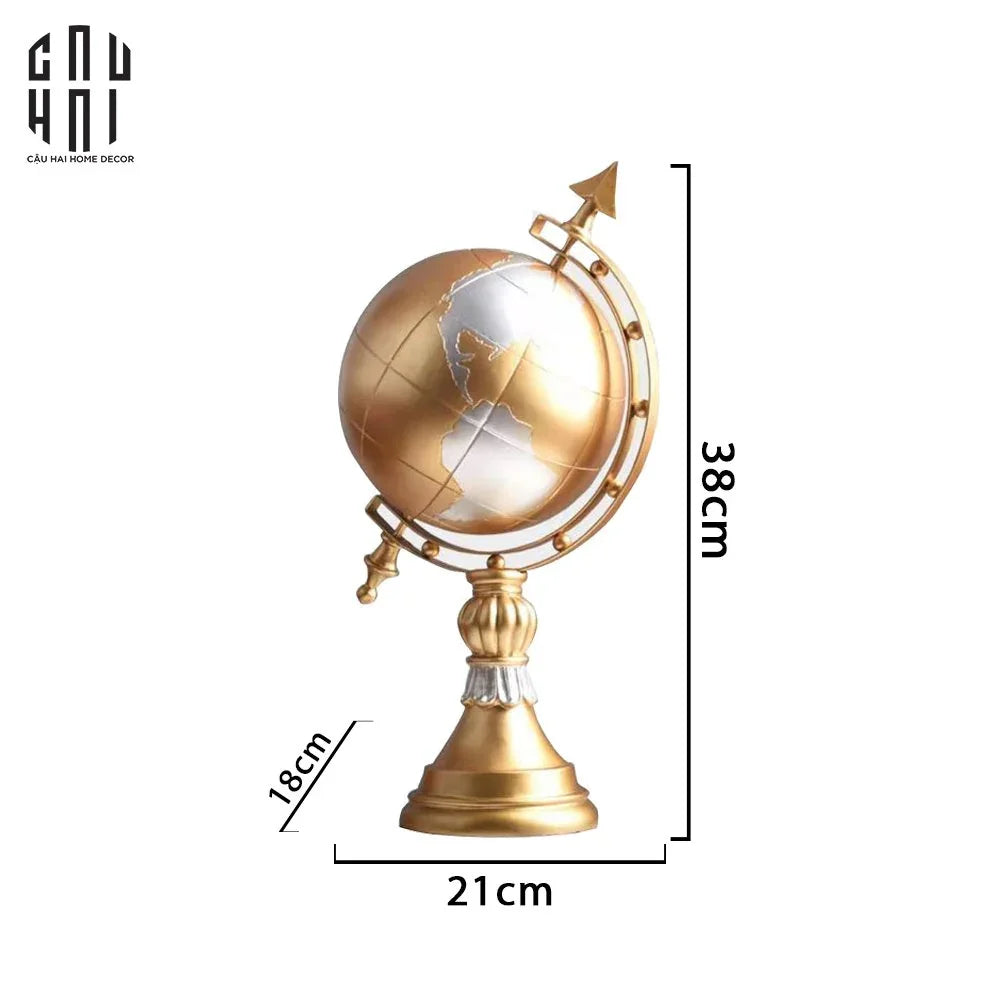 TƯỢNG QUẢ ĐỊA CẦU GOLDEN WOODY PLANET SS25-CẬU HAI HOME DECOR